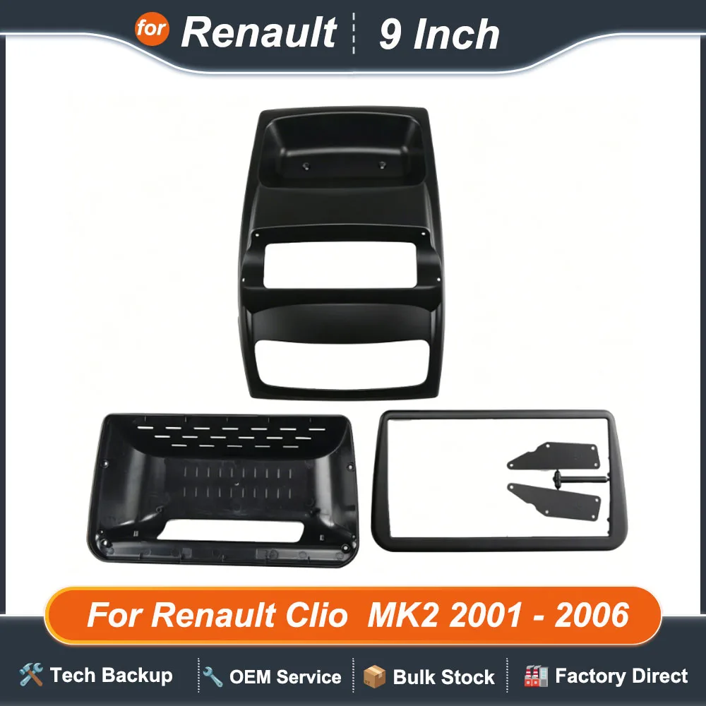 9inch Car Radio Stereo Android GPS Multimedia Radio Fascia Panel Dashboard Frame Kit For Renault Clio  MK2 2001 - 2006