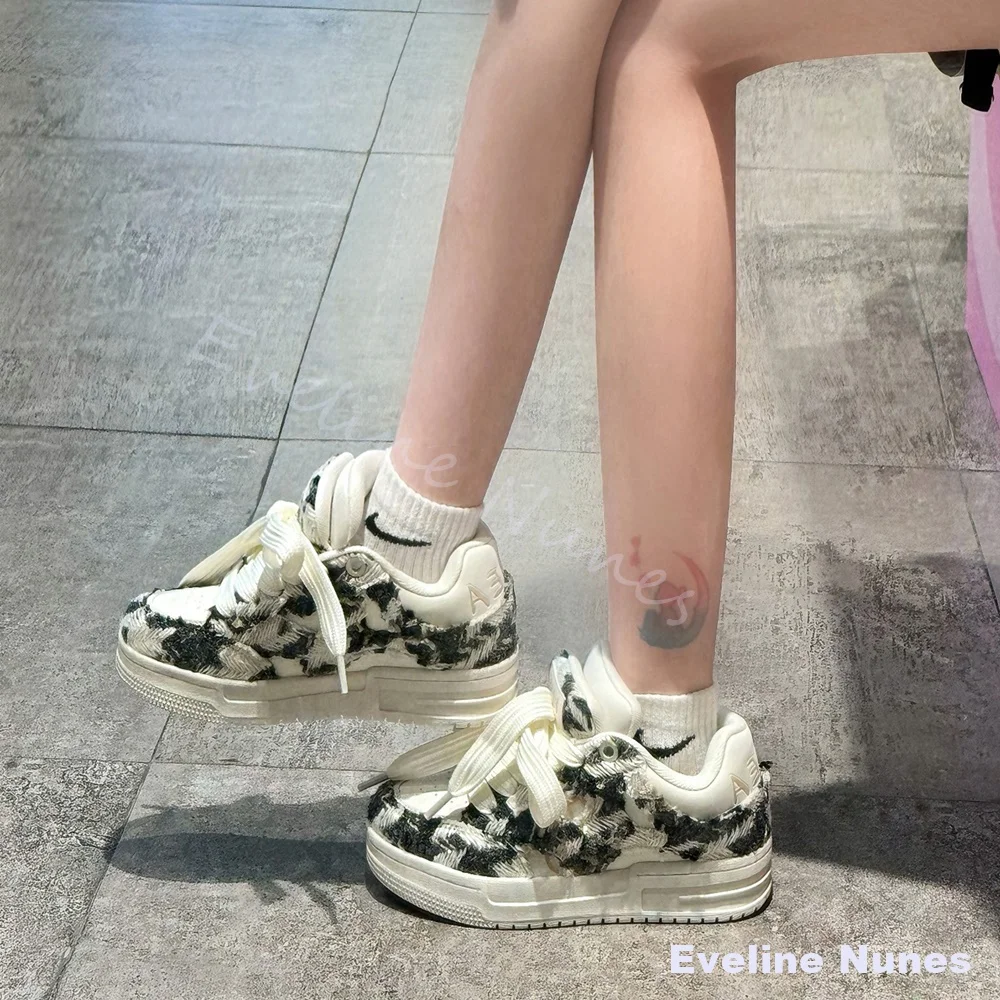 Men's Ink-wash Painting Style Low-top Shoes Women Mixed Colors Cross Tied Height-increasing Couple's Shoes Fashion Casual Shoes