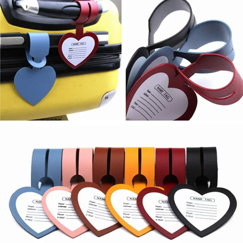 1PC Luggage Tag Simple Heart Shape PU Leather Girls Travel Suitcase ID Holder Men Women Baggage Tags Boarding Bag Portable Label