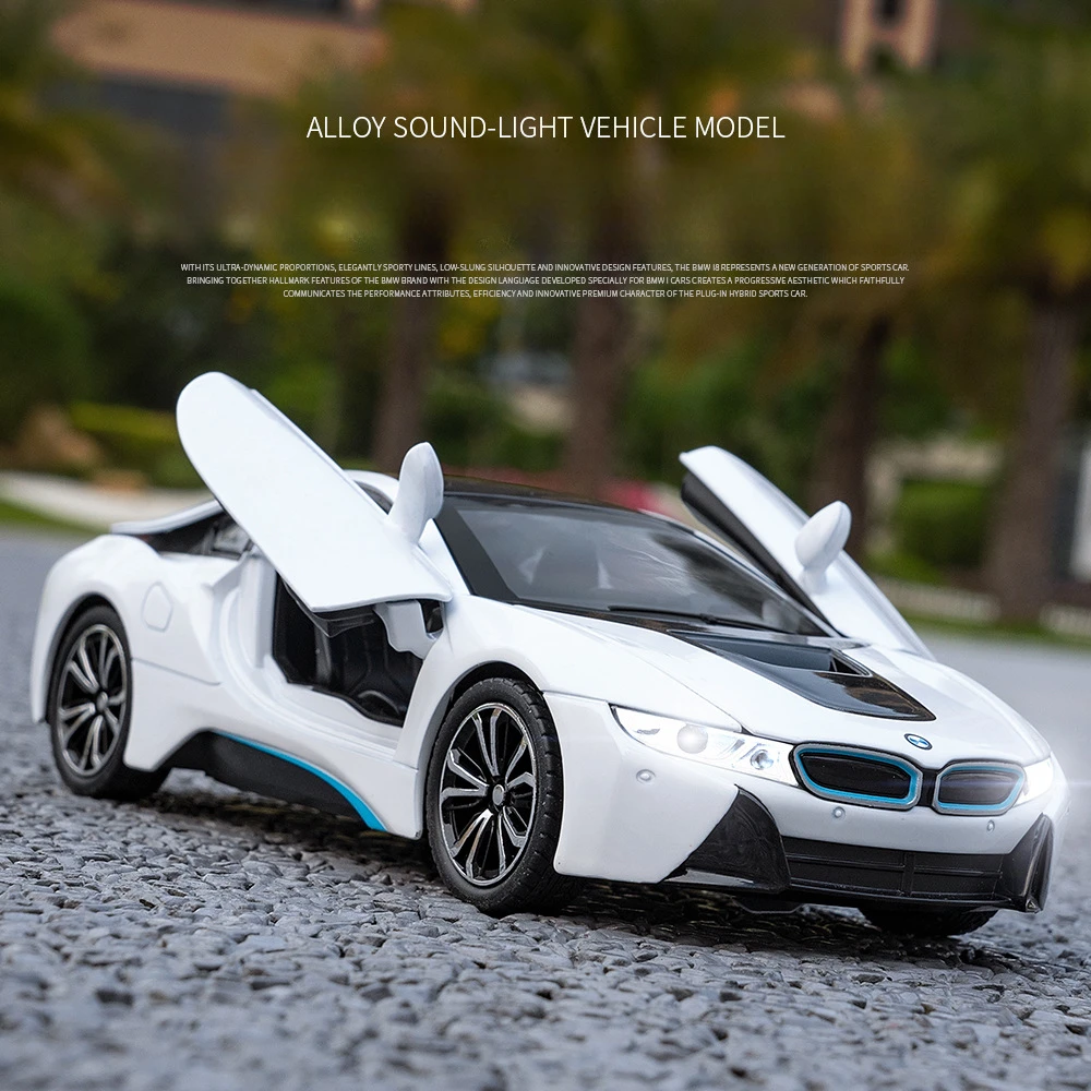 1:22 BMW I8 Hoge Simulatie Diecast Metaallegering Model auto Geluid Licht Trek Collectie Kinderen Speelgoed Geschenken
