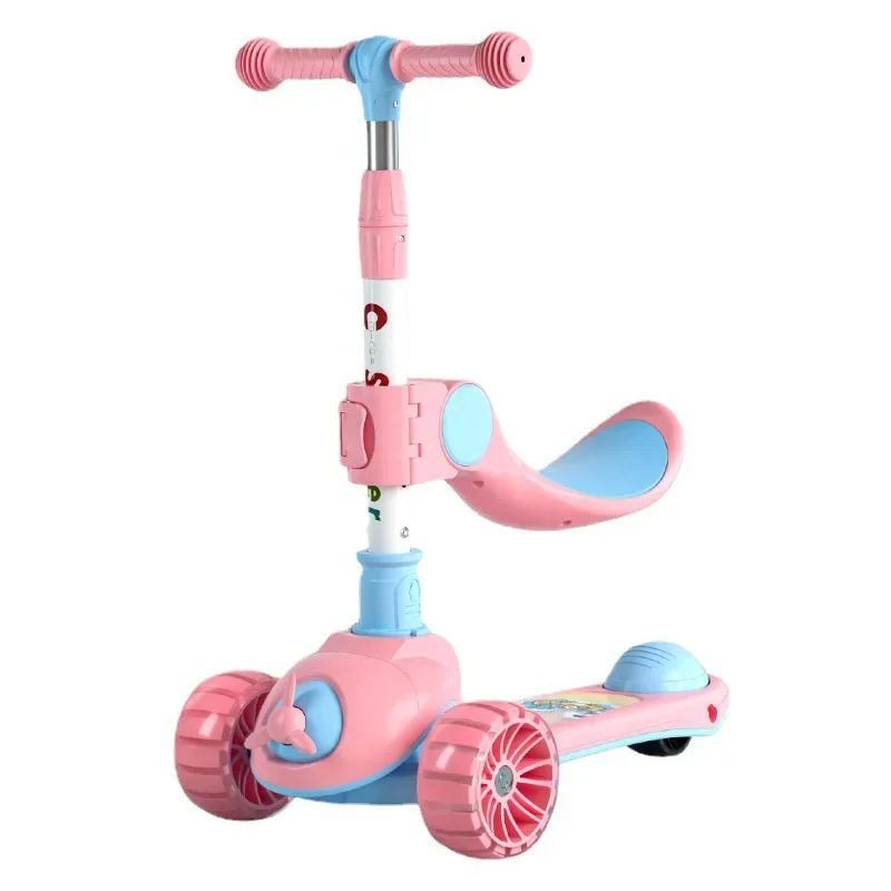 Patinete de molino de viento para niños de 2 a 2 años, nuevo patinete de juguete plegable con un solo botón y luz musical yo-yo para montar al aire libre