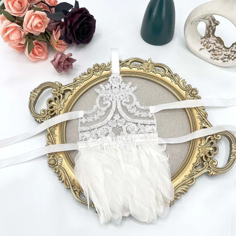 Retro Witch Halloween Feather Gloves Embroidery Fingerless Halloween Feather Cuffs Dark Lace Halloween Wristband Women