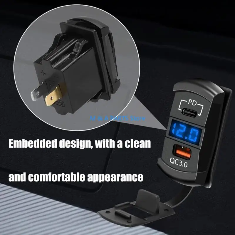 U1JF Car Power Outlet Link Double USB Fast Charging Digital Potential Display Nonflammable Substance Automotive Truck Addition