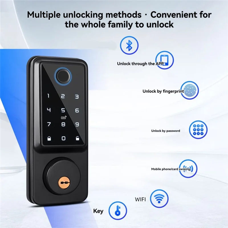 ABJF-Ttlock 자동 스마트 데드볼트 잠금장치 원격 지문 디지털 코드 전자 잠금장치 도어 센서 포함