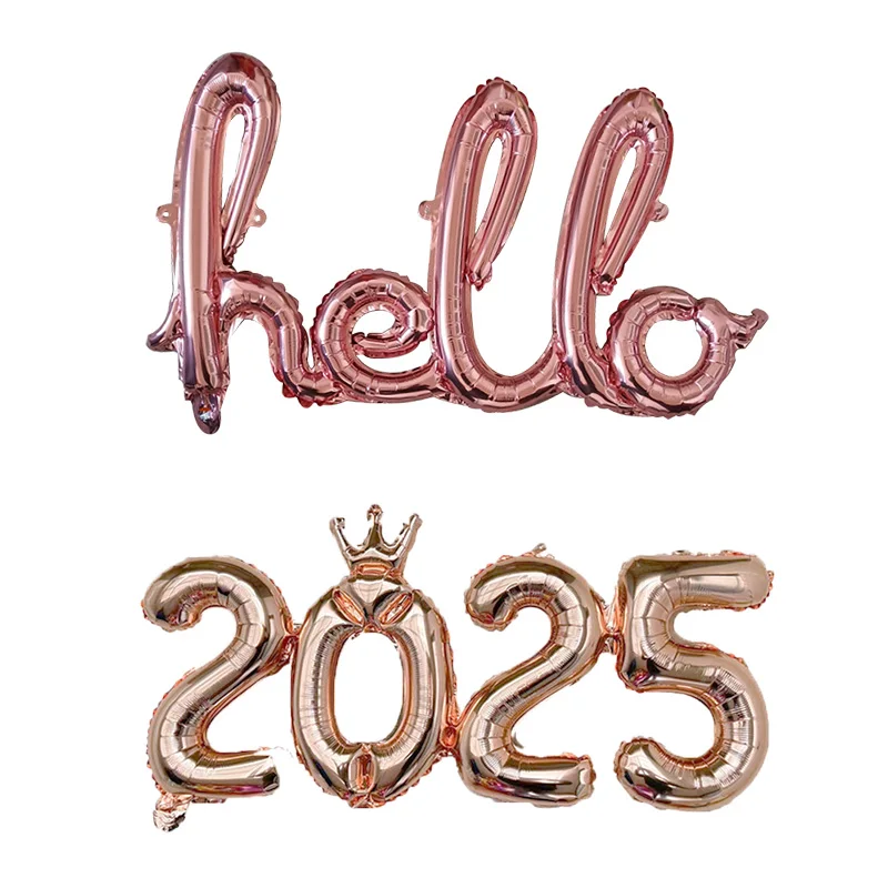 1set 16inch Connection Crown Hello 2025 Number Foil Balloons For New Years Eve Party Supplies Anniversary Party Graduation Decor