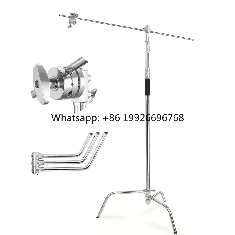 스테인리스 스틸 헤비 듀티 C 스탠드 1.5-3.3 미터 조절 가능한 사진 촬영용 튼튼한 삼각대 크로스바 포함
