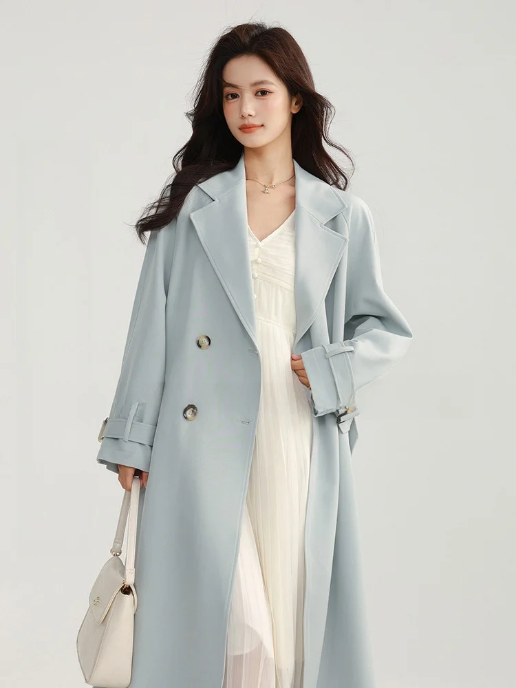 

Синее женское пальто на двойных пуговицах Sweet Sle, свободное пальто Briti Sle, весенне-осенний длинный костюм-свеч, верхняя одежда с воротником