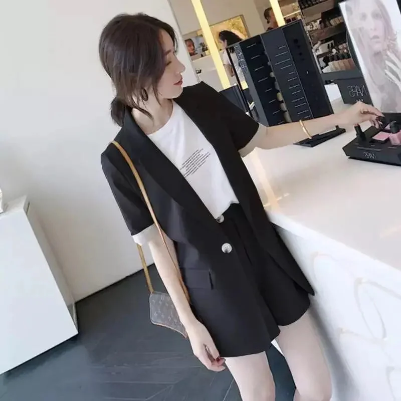 2024Summer Small Fragrant Style Suit Thin Style Temperament Suit Goddess Sister Internet Celebrity Wide Leg Shorts Two Piece Set