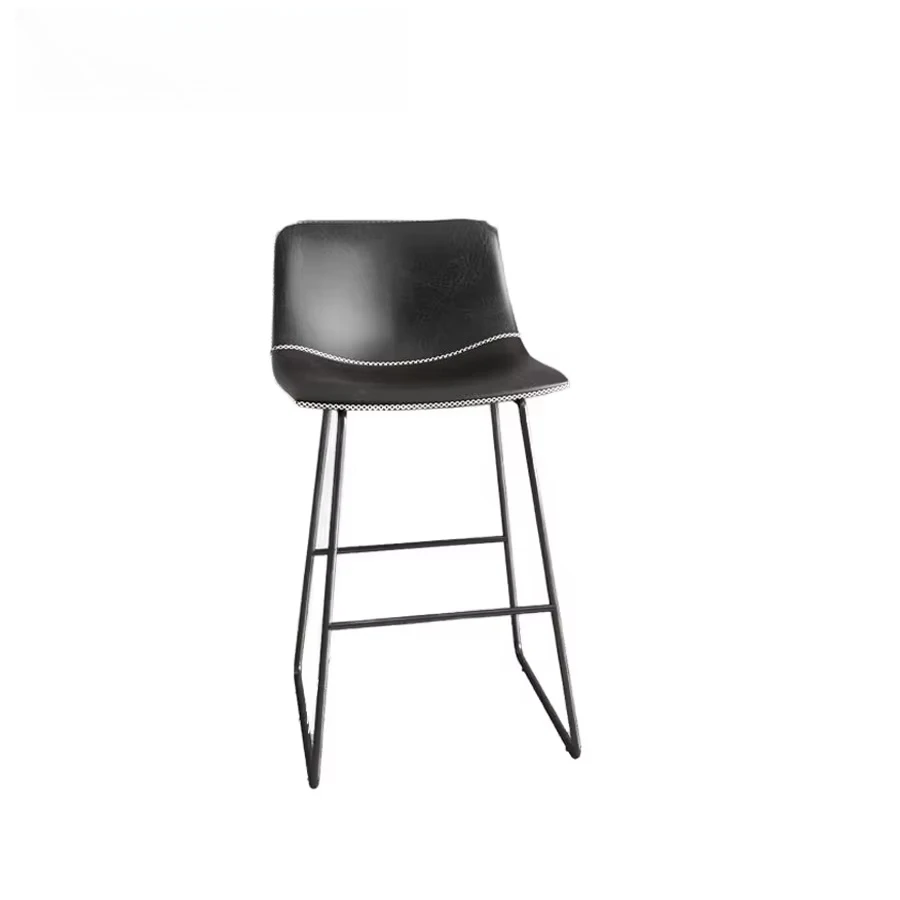 

Modern Grey Leather Low-Back Bar Stools For Hotel Dining