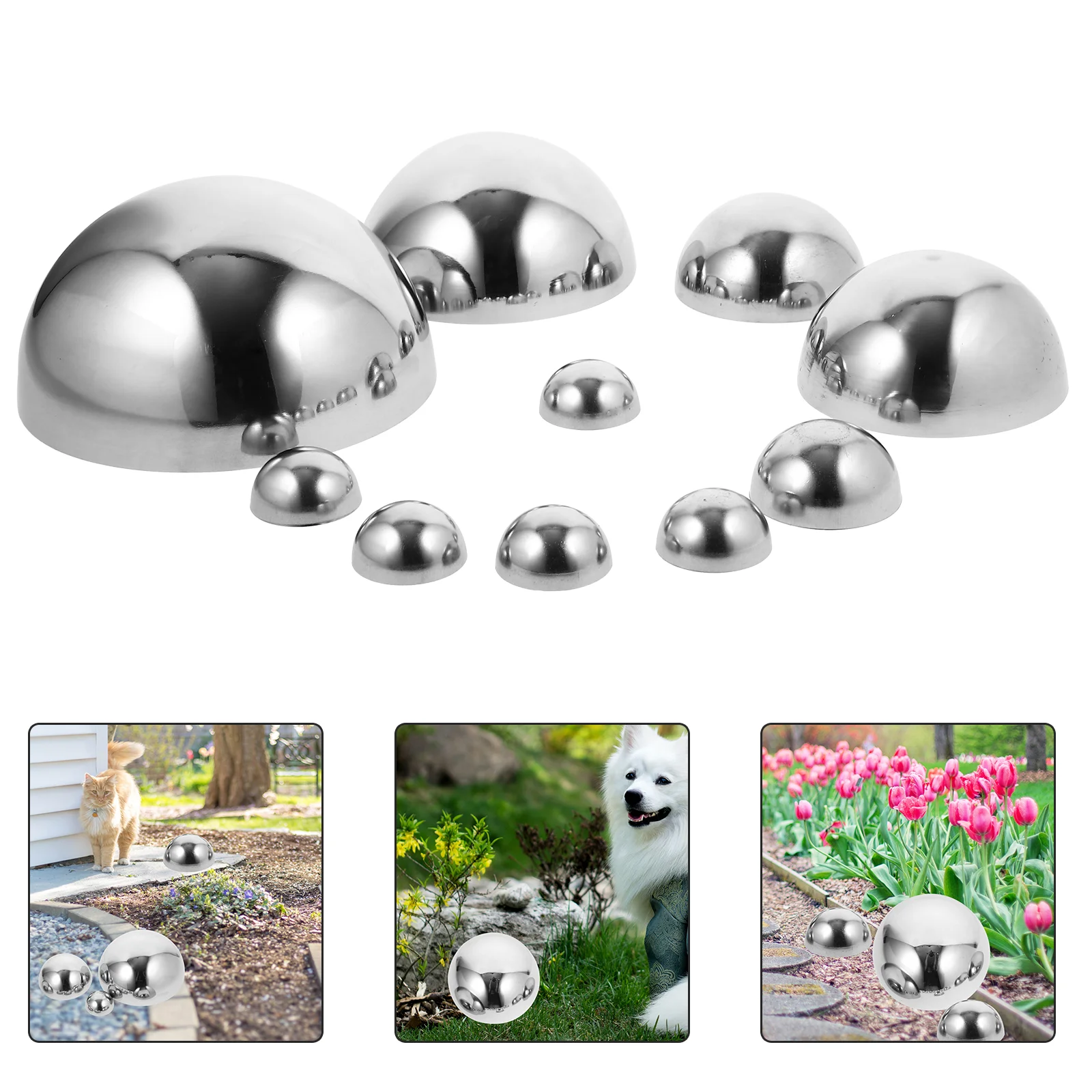 Reflective Half Ball Stainless Steel Garden Mirror Solar Powered Lights Outdoor Inflatable Silver Gazing Globe