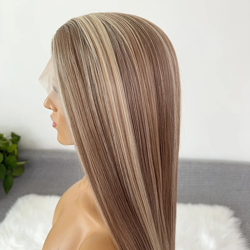 Ombre Коричневые Выделенные Парики Фронта Шнурка 26 Дюймов Длинные Прямые Синтетические 13*4 Натуральные Фронтальные Кружева Высокое Качество для Косплея