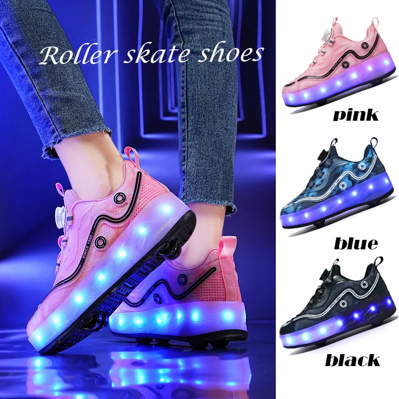 Children's Roller Skate Shoes 4-Wheels Gifts For Kids Boys Girls Sports Sneakers Running Wear-resistant sneakers