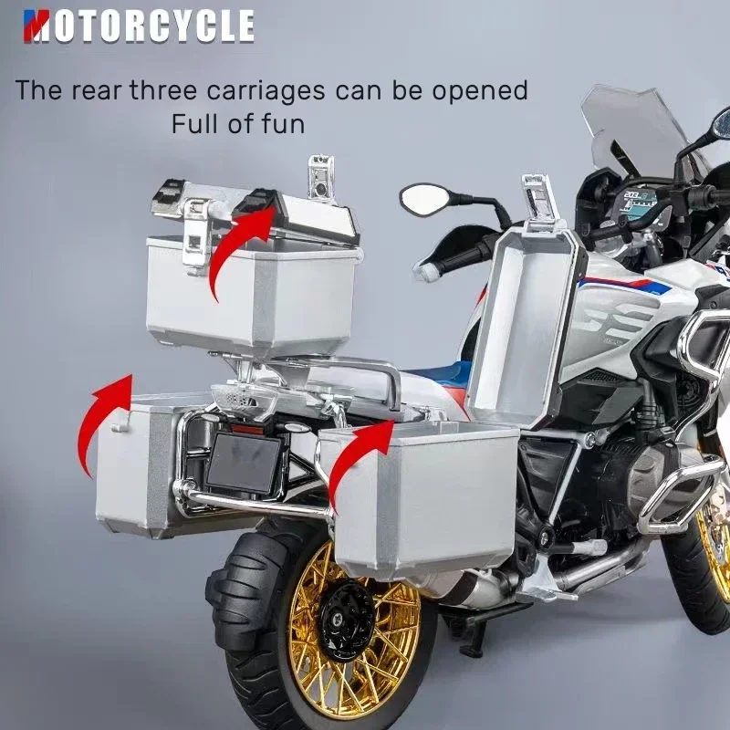 1:9 BMW R1250GS modello di moto in scala pressofusa in lega fuoristrada con decorazione collezione di illuminazione regalo giocattolo per bambini