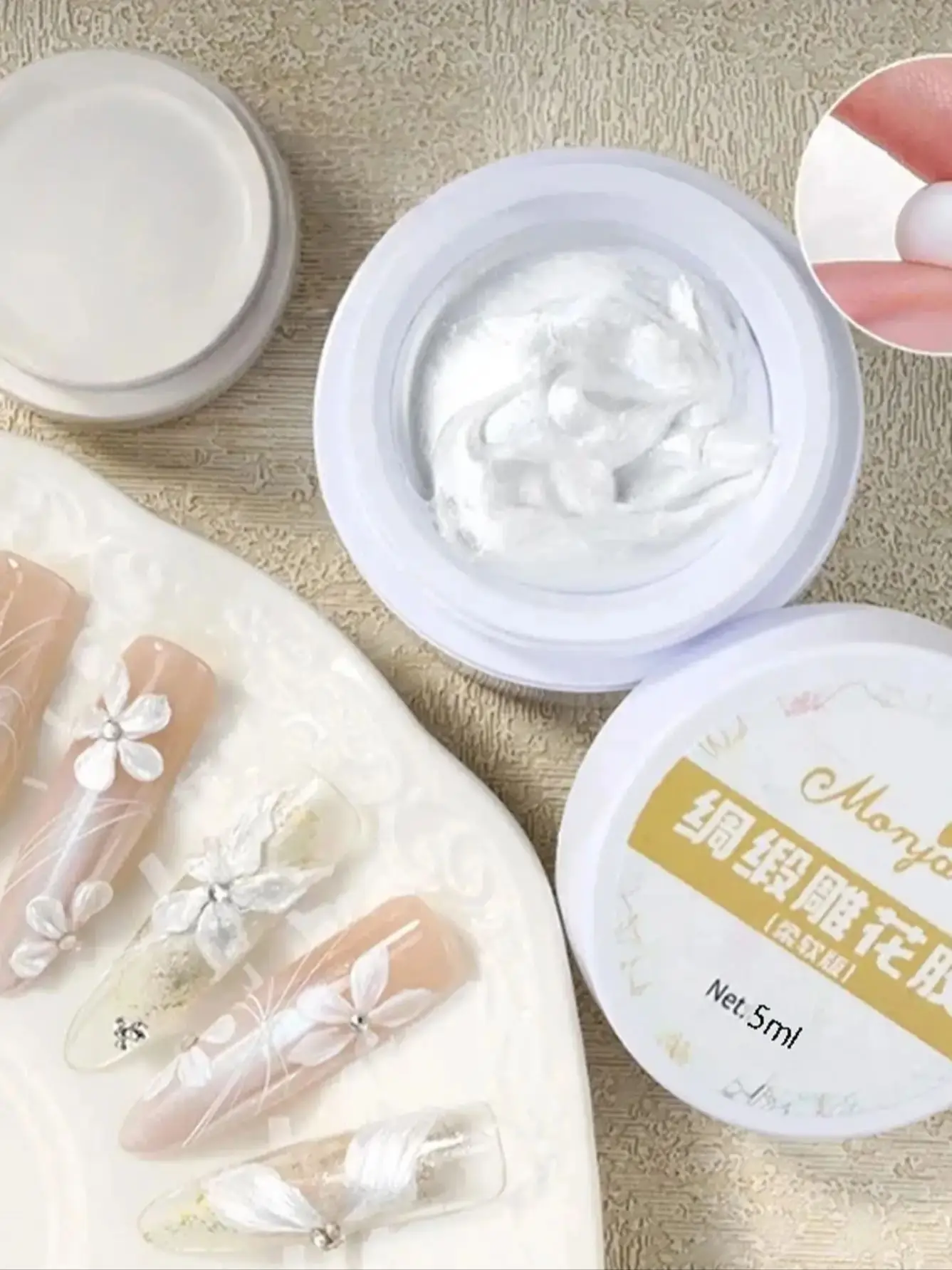 Sculpted Gel Nail Art, Satin Gloss, 3D Mold, New Plaster Nail Polish, Transparent Embossed Design