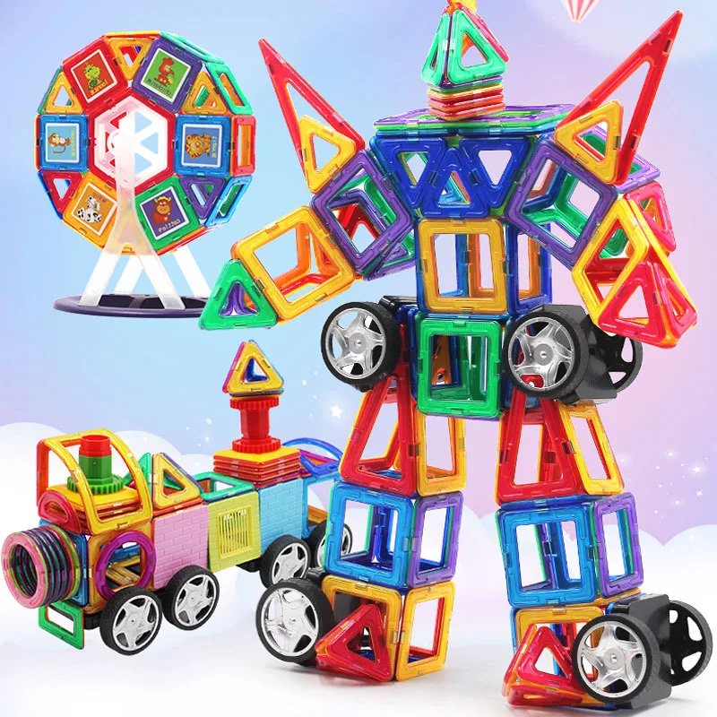 21-180pcs Big Size Magnetic Constructor Magnet Designer Building Blocks DIY Assemble Bricks Educational Toys For Children Gift