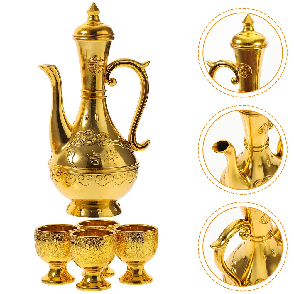 

1 Set Plastic Offering Cup Teapot Set For Temple Worship, Retro Style Holy Water Cups, Decorative Tea Cup, Desktop Ornament,