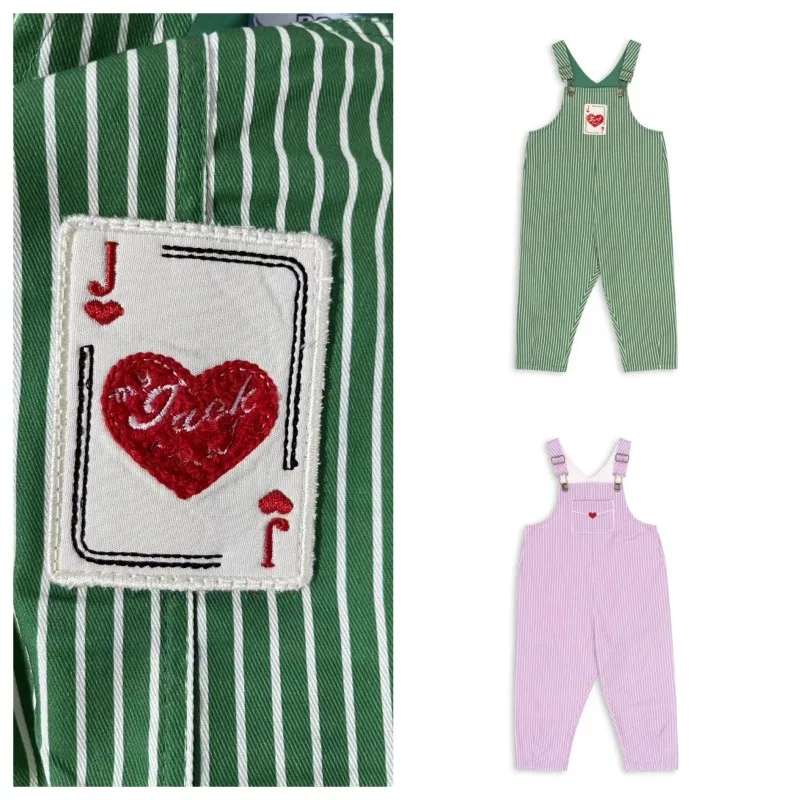 夏子供オーバーオールポーカーオーバーオール紫ストライプ女の子パンツグリーンストライプ男の子パンツ男の子服花ジャンプスーツ