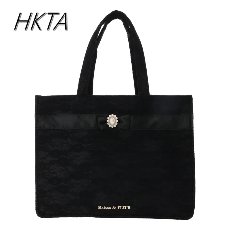 

Japanese Style 2025 Spring New Pink Lace Jacquard Gem Ribbon Square Tote Bags Female Sweet Handbags Women Shopping Bag Girls