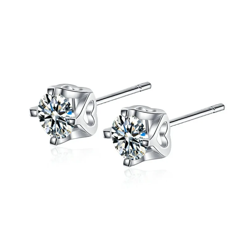 Real S925 Sterling Silver Stud Earrings 0.5ct D Moissanite Earrings Heart Shape Women's Engagement Jewelry