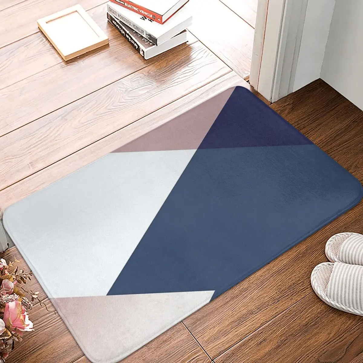 Geometrics - Blush Indigo Rose Gold Facecloth Non-Slip Floor Mat FireplaceThick And Comfortable, Durable Foot Mats