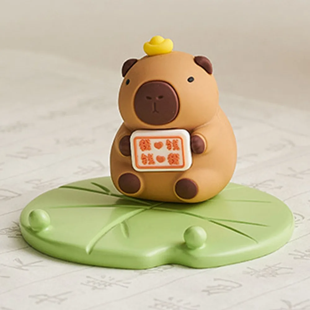 Phone Holder Resin Capybara Ornament Desk Decor Lotus Flower Capybara Model Toy Cartoon Cute Animal Figurines Decorative Gifts