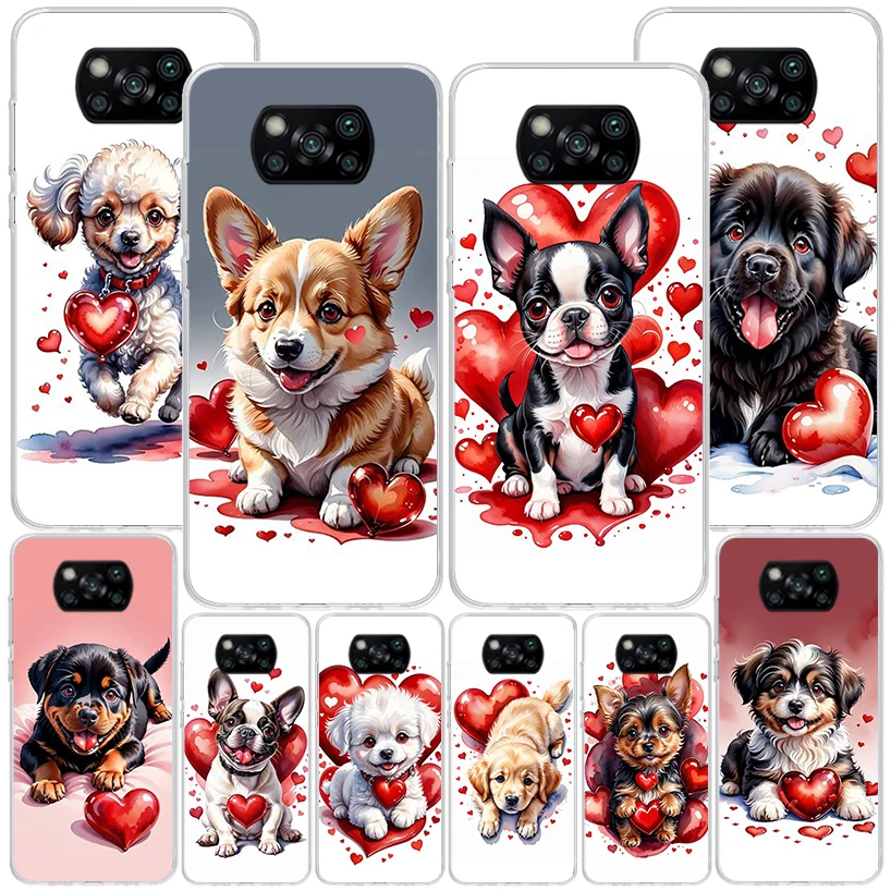 Lovely Puppy Heart Dogs Phnoe Case for Xiaomi Poco X5 Pro X4 Gt X3 Nfc M5S M4 M3 M2 F3 F2 F1 Mi Note 10 Lite A2 A3 Unique Cover