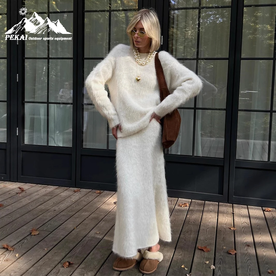

Hooded Sweater Half Skirt Set for Europe and America 2025 Autumn and Winter Ins Style Knitted Two-piece Sweater Set for Women