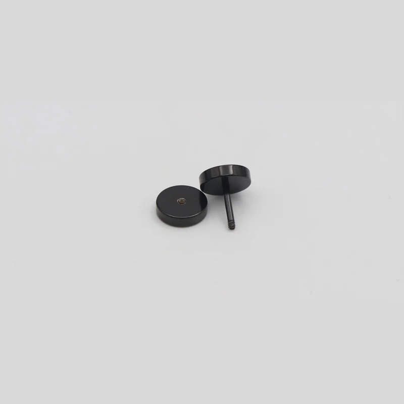 1 Pairs Man Women Earring Flat Round Barbell Punk Gothic Stainless Steel Ear Studs Black Siver Ear Jewelry