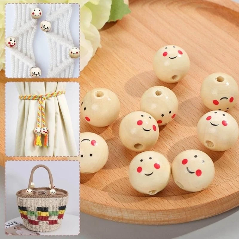 

Упаковка из 50 деревянных бусин в виде головы куклы, деревянных бусин с улыбкой на лице для ювелирных изделий, поделок своими