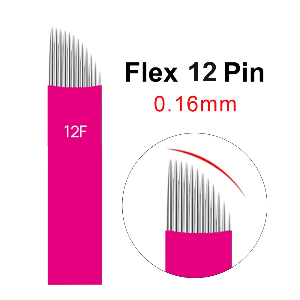 

Microblading Pink Flex12pin 0.16mm 50/100pcs Tebori Blades Needles Tattoo Needles Manual Eyebrow Permanent Makeup Needles Blades