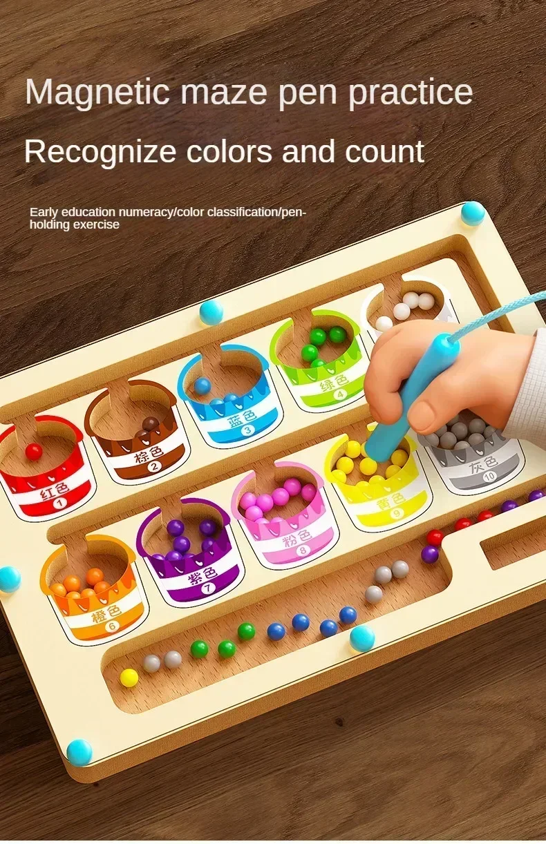 Laberinto Magnético Montessori 2 En 1 – Aprende Colores Y Números Con Diversión – Juguete De Madera Para Motricidad Fina – Ideal Para Viajes – Regalo Para Niños De 3 A 6 Años