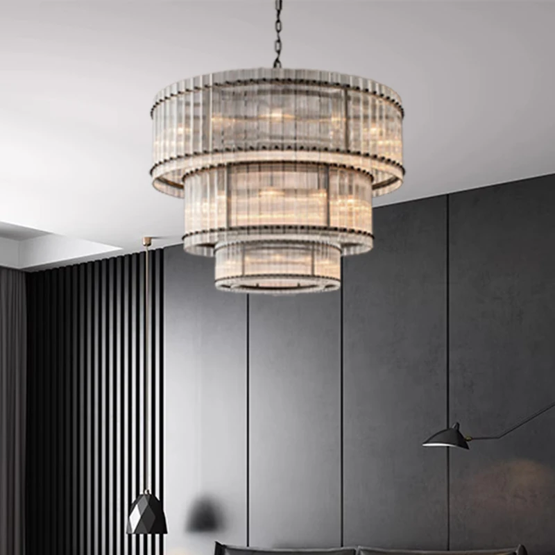 AiPaiTe Modern glass and iron chandelier with adjustable chain for indoor lighting in living room, dining room and bedroom.