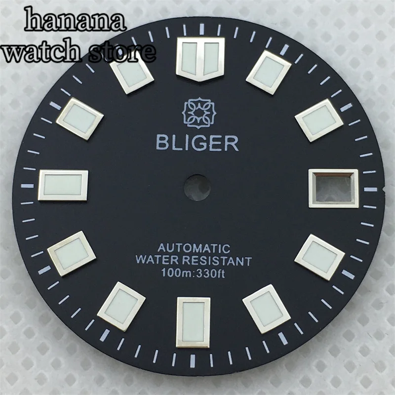 قرص ساعة BLIGER 29 ملم أزرق أخضر أسود مناسب لحركة NH35 NH36 أخضر مضيء