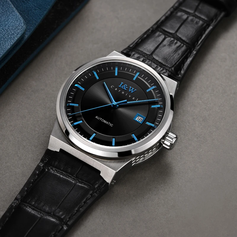 

Luxury Men Mechanical Wristwatches Japan Movement Automatic Watch for Men Sapphire Calendar 50m Waterproof Leather Strap Relogio