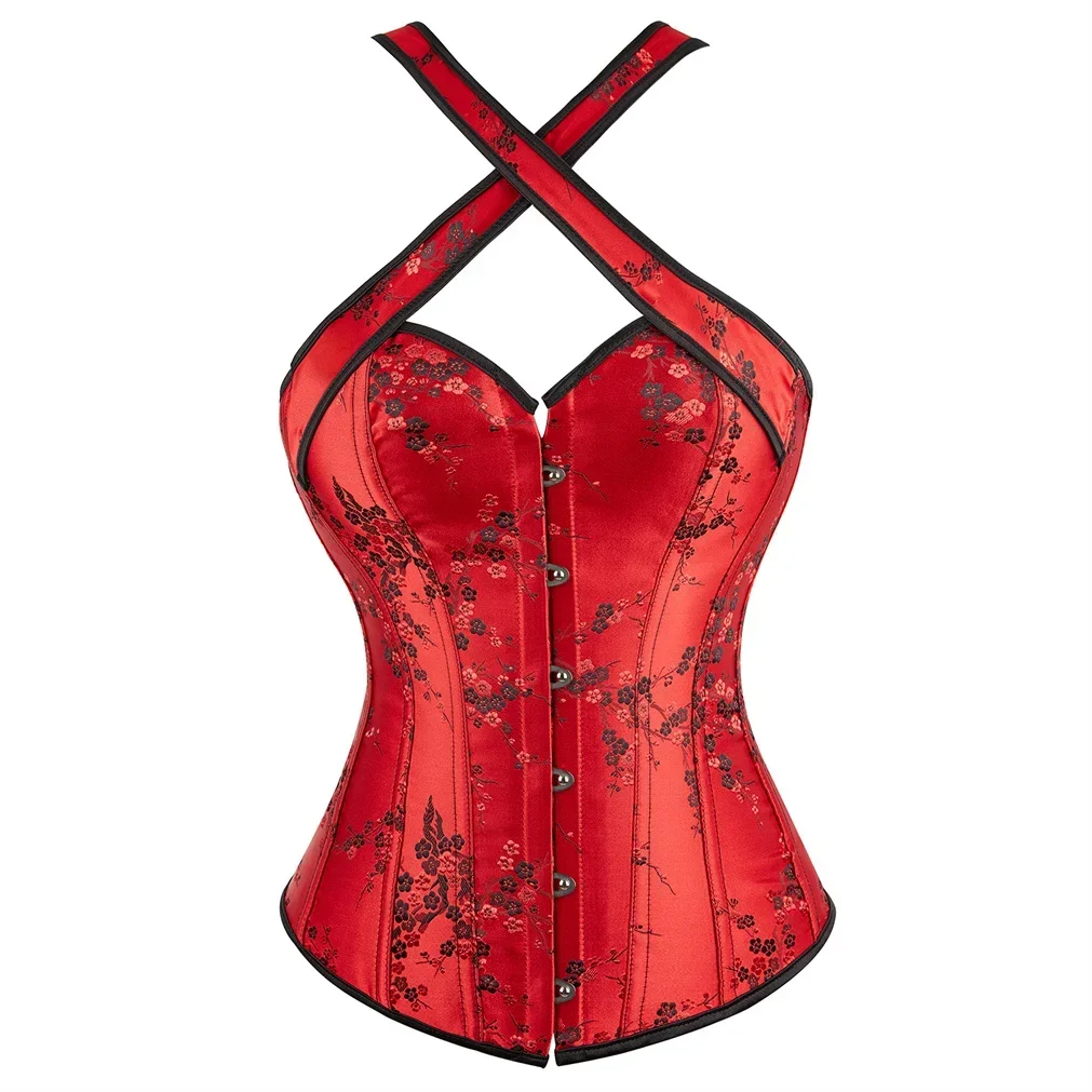 Women\'s Corset Embroidery Floral Corsets Vintage Halter Bustier Elegant Bridal Corsage Sexy Valentine Costumes Medieval Outfits