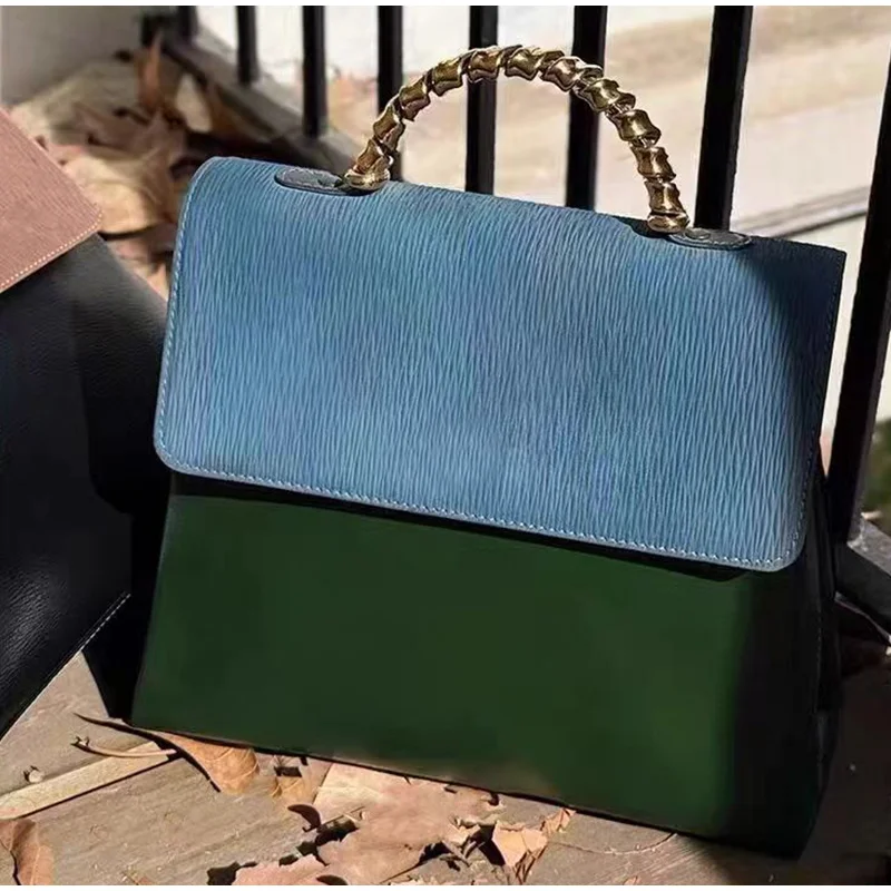 

Брендовая дизайнерская маленькая квадратная сумка Элегантная сине-зеленая строчка Модная тенденция Индивидуальная текстурная сумка на плечо Сумка из искусственной кожи