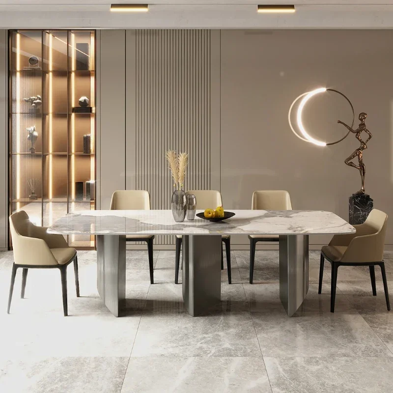 

Минималистичный современный обеденный стол, прямоугольный светильник, роскошный элегантный минималистичный набор обеденных столов и стульев