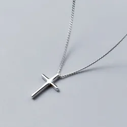 Buyee 925 Sterling Silver Small Cross Pendant Chain Light Polishing Simple Necklace for Women Fashion Glamour Fine Jewelry Chain
