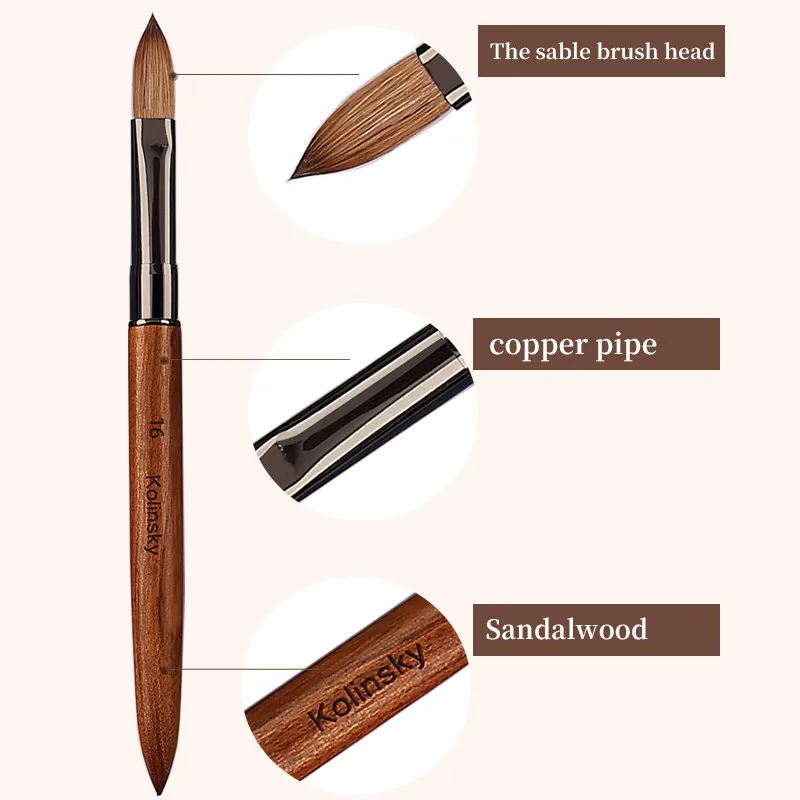 

1 шт., 100% чистые волосы Колинского, акриловая кисть для ногтей с ручкой из сандалового дерева для акрилового нанесения и профессиональной мощности акрила