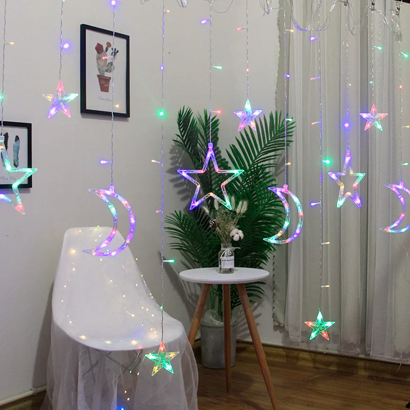 Indoor and Outdoor Christmas Moon Star LED String Lights Fairy Lights Curtain Lights Holiday Wedding Party New Year Decoration