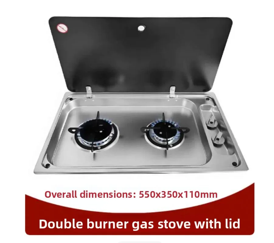 Stainless Steel RV Gas Cooktop, 2-Burner Portable Propane Stove for Motorhome Camper Van Outdoor Camping