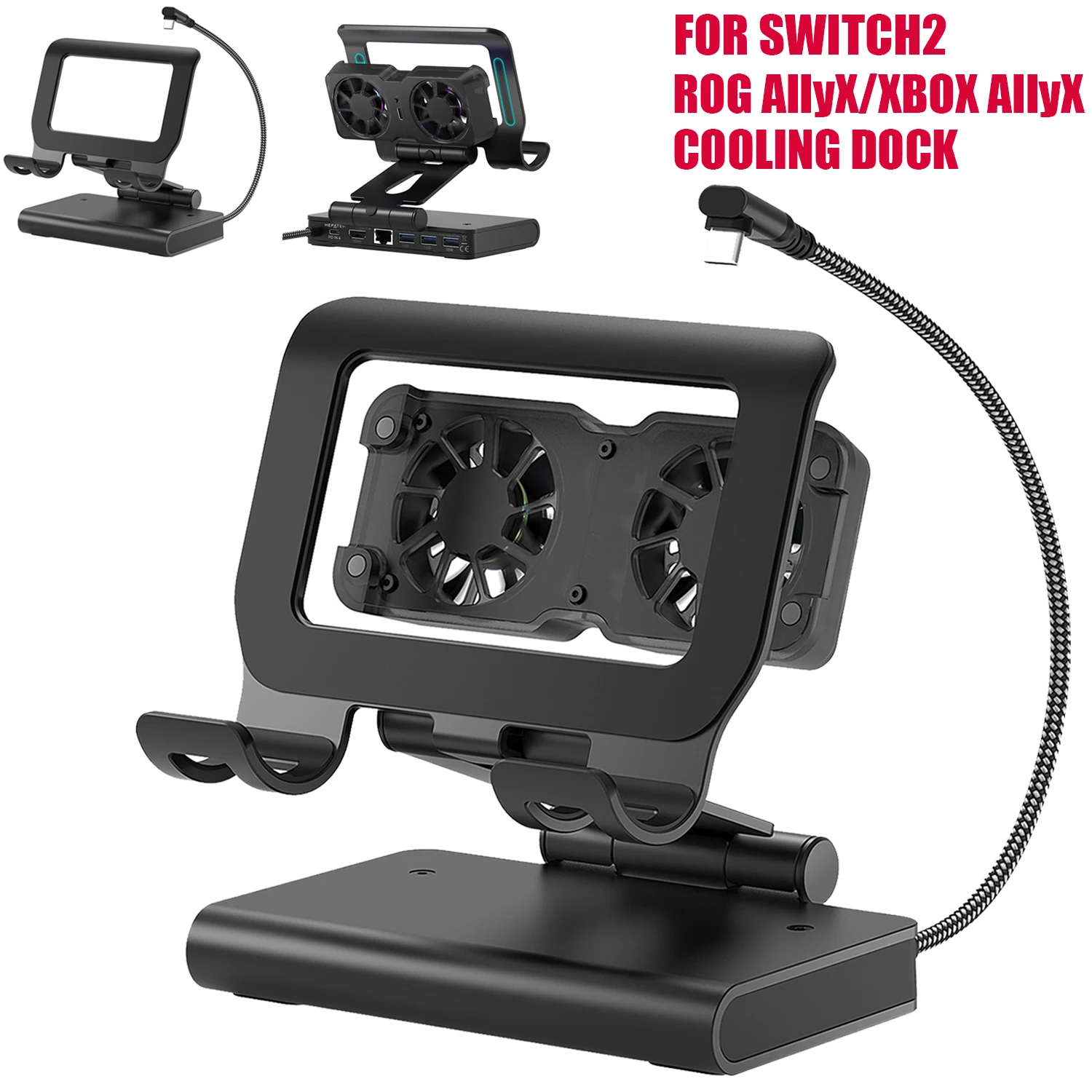 For Switch2 Cooling Dock 4K 144Hz High Refresh 3-Speed Magnetic Dual Fan For ROG AllyX Docking Station Heat Dissipation Bracket
