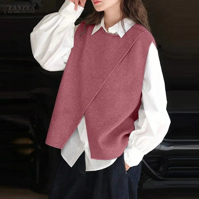 ZANZEA Women Fashion Patchwork Shirts Autumn Long Sleeve Blouse 2026 Casual Lapel Loose Elegant Office Streetwear Female Tops