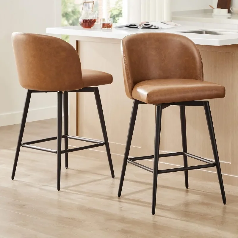 HOME.Counter Height Bar Stools Set of 2, 360° Swivel Upholstered Barstools with Backs and Metal Legs, 26