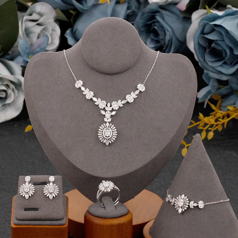 

JEWEL 2025 новый дизайн 4 шт. AAAA цирконий комплект ювелирных изделий женские свадебные вечерние ожерелье серьги аксессуары