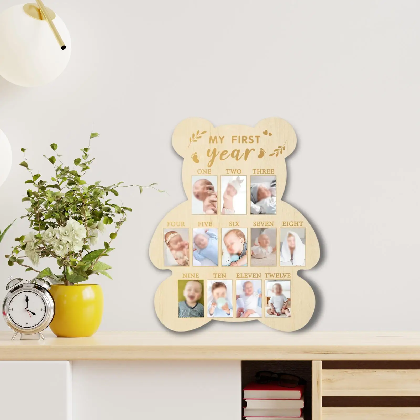 Wood Picture Frame for Baby Milestones First Year Photo Display Board Nursery Wall Art Gift Idea for Newborn Birthday