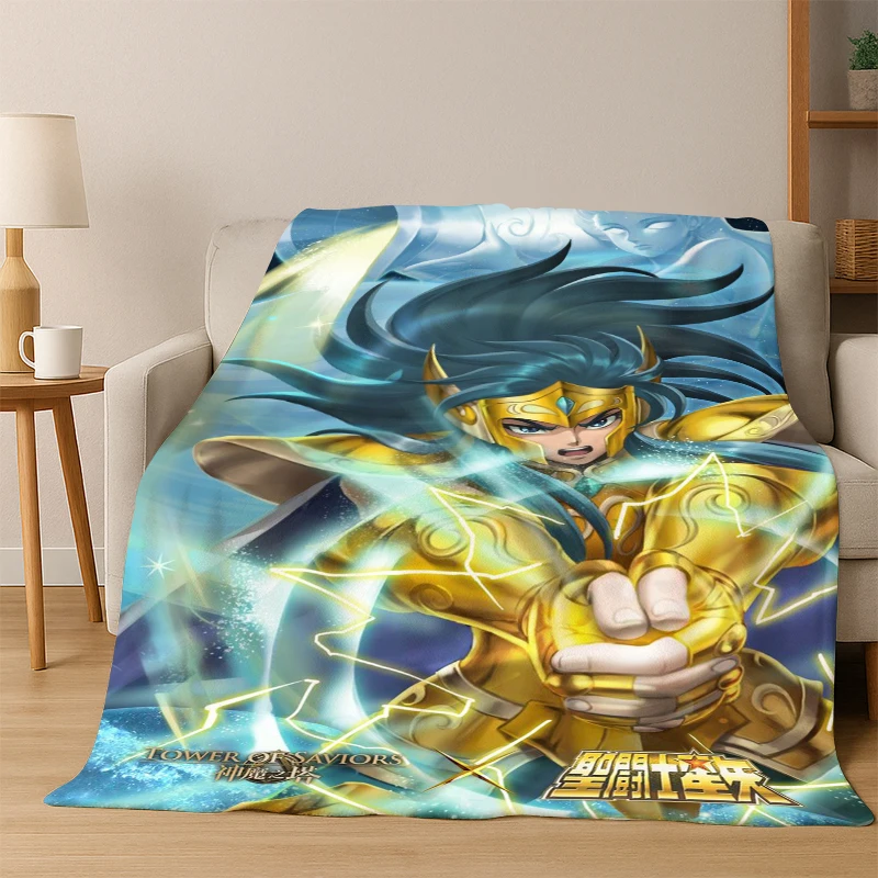 Cartoon Saint Seiya Anime Flanelldecke, weiche, warme Decke, Überwurfdecke für Schlafzimmer, Wohnzimmer, Bett, Reisen, Picknick, Geschenk für Kinder