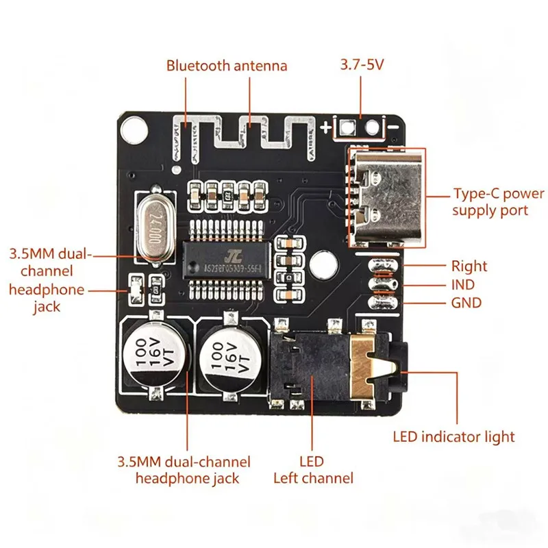 WIFI Mobile Control APP Bluetooth5.0 Audio Receiver board mp3 lossless decoder board Wireless Stereo Music Module with TypeC USB