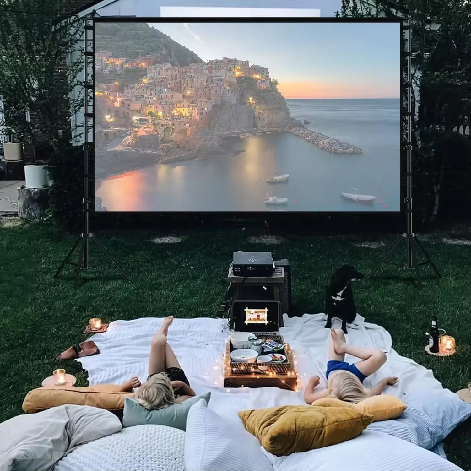 Pantalla de proyección portátil con soporte, 80 pulgadas, blanco, apertura plana, cine en casa, Soporte al aire libre, bolsa de transporte gratis para todos los proyectores