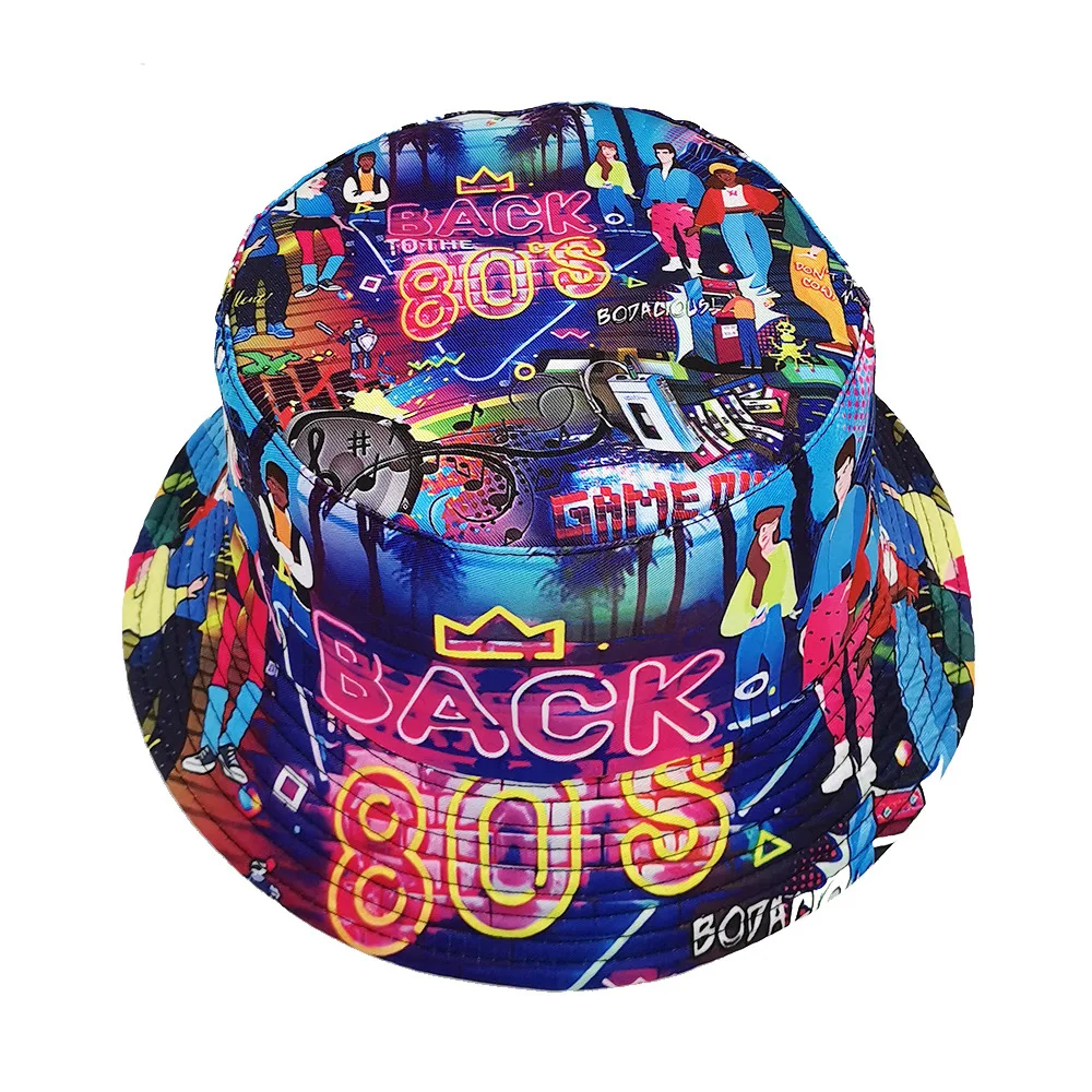 Back 80'S Classic Reversible Bucket Hat Sunscreen Panama Women Men Summer Sun Production Decorate Fisherman Hats Unisex Hiphop